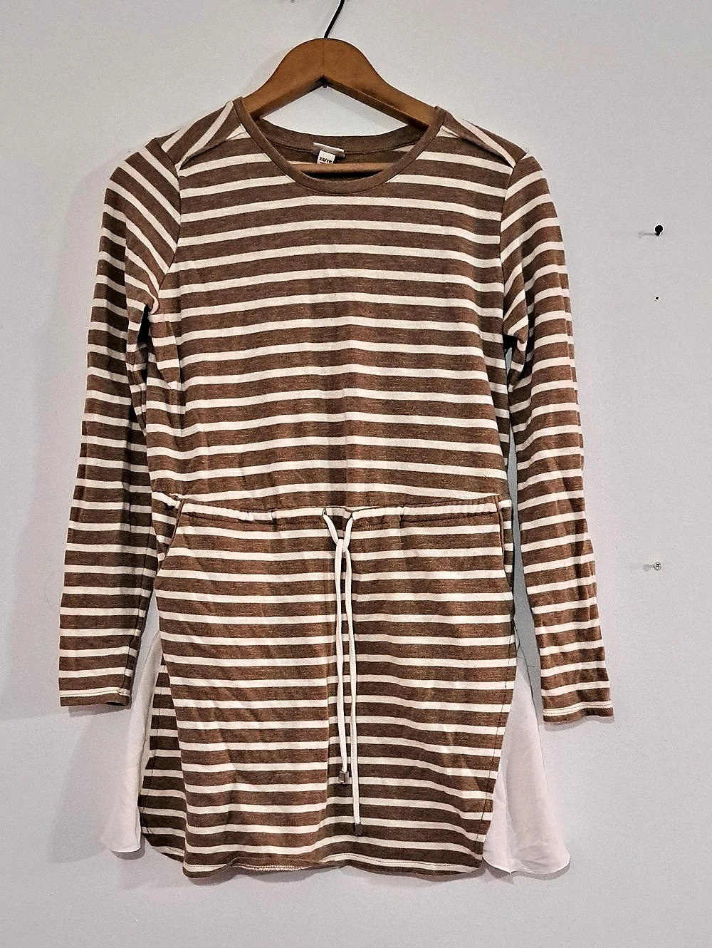Merona Striped Long Sleeve Mini Dress Brown & White XS